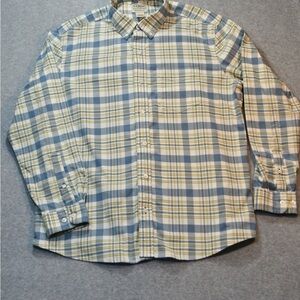 L.L. Bean Shirt Mens Medium Long Sleeve Button Down Plaid Blue Yellow White